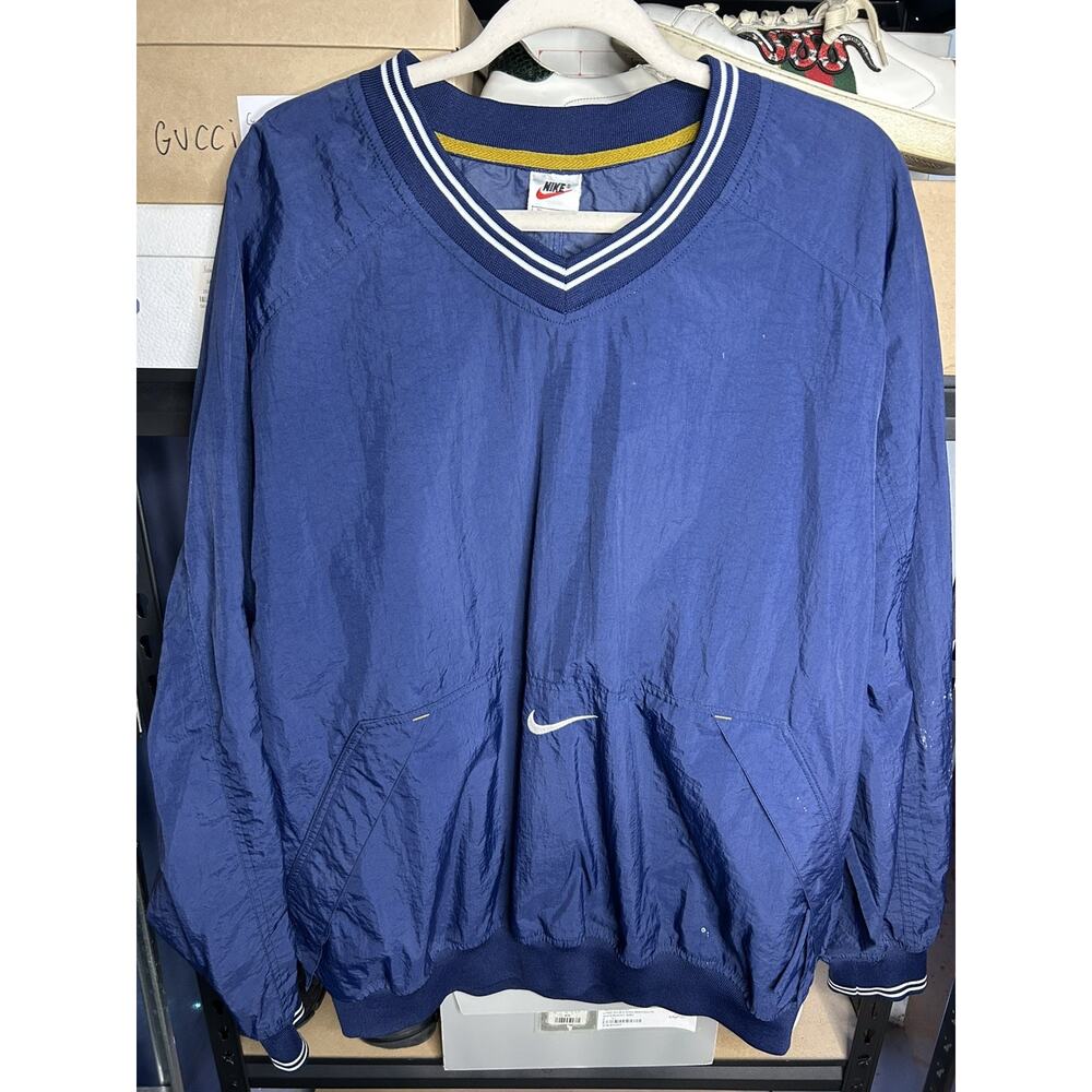 Vintage 90's Nike Men's Windbreaker V-neck Pullover Center Swoosh Size XL Blue